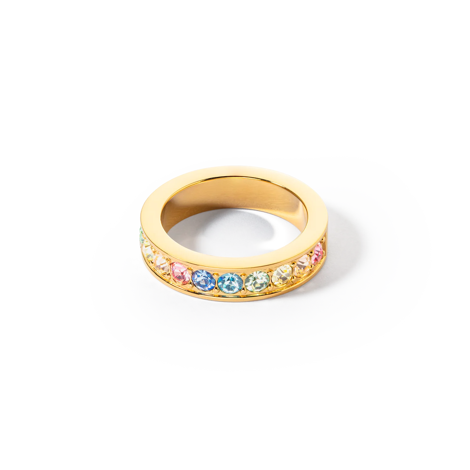 Bague acier & cristaux or multi pastel