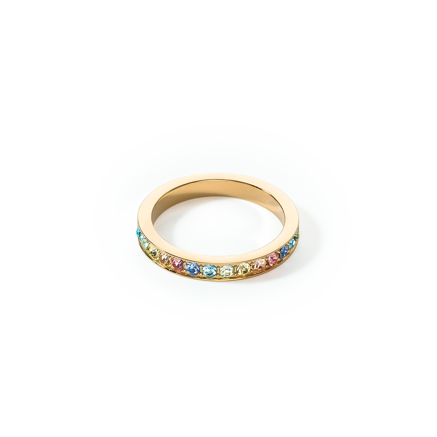Bague Acier inoxydable et cristaux or multicolores pastel