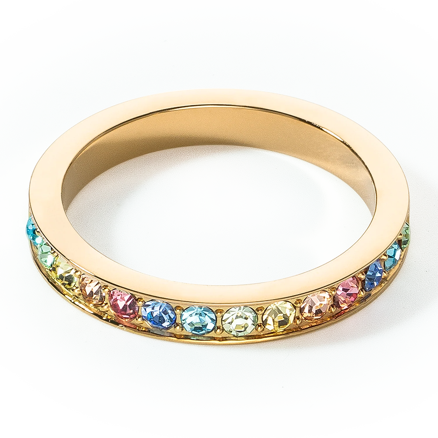 Bague Acier inoxydable et cristaux or multicolores pastel - Image 2