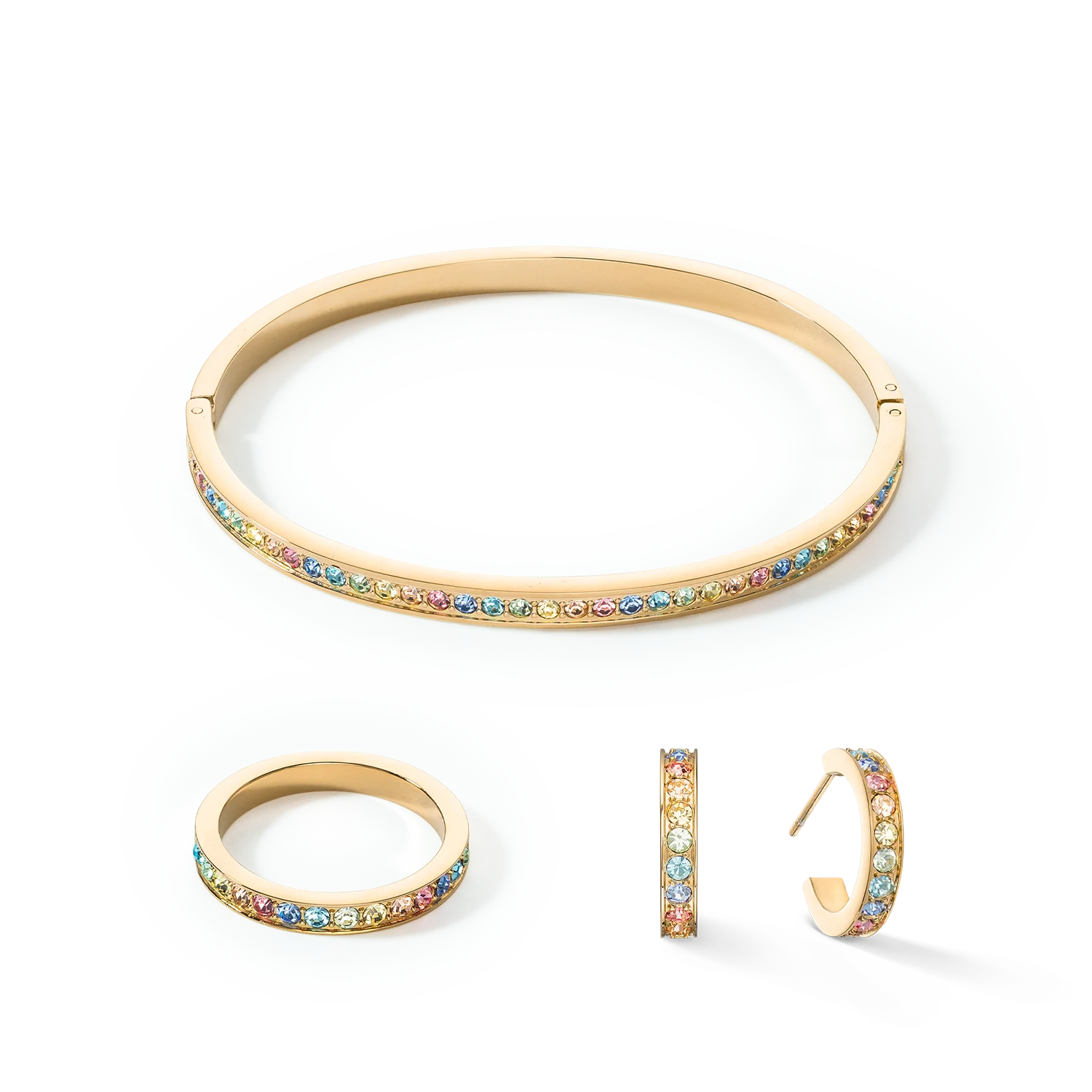 Bague Acier inoxydable et cristaux or multicolores pastel - Image 3