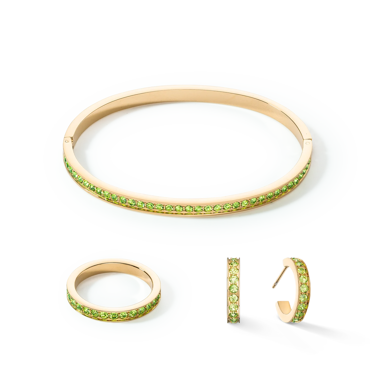 Bague Acier inoxydable et cristaux or vert - Image 3
