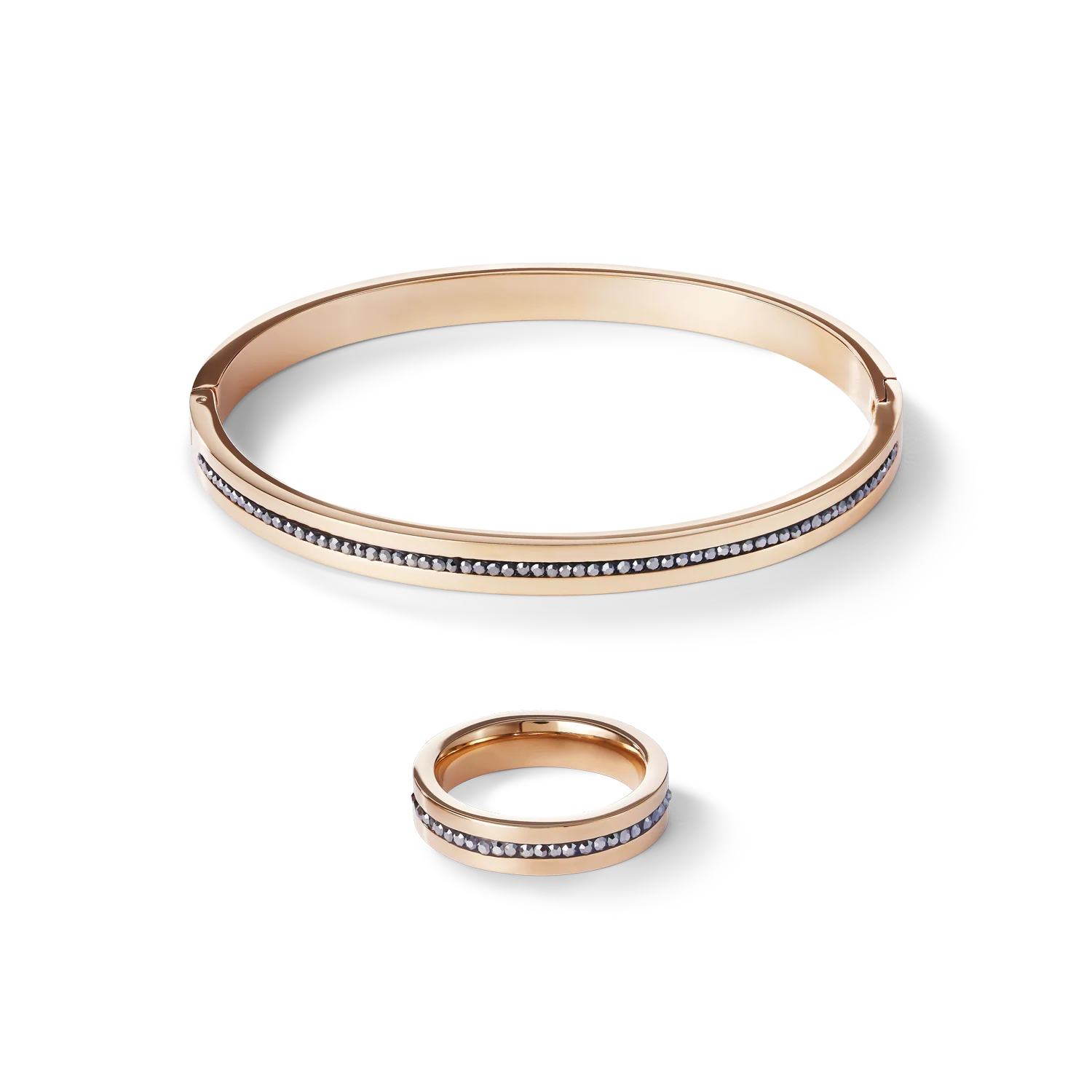 Bague Acier or rose & bande Pavé de Cristaux anthracite - Image 3
