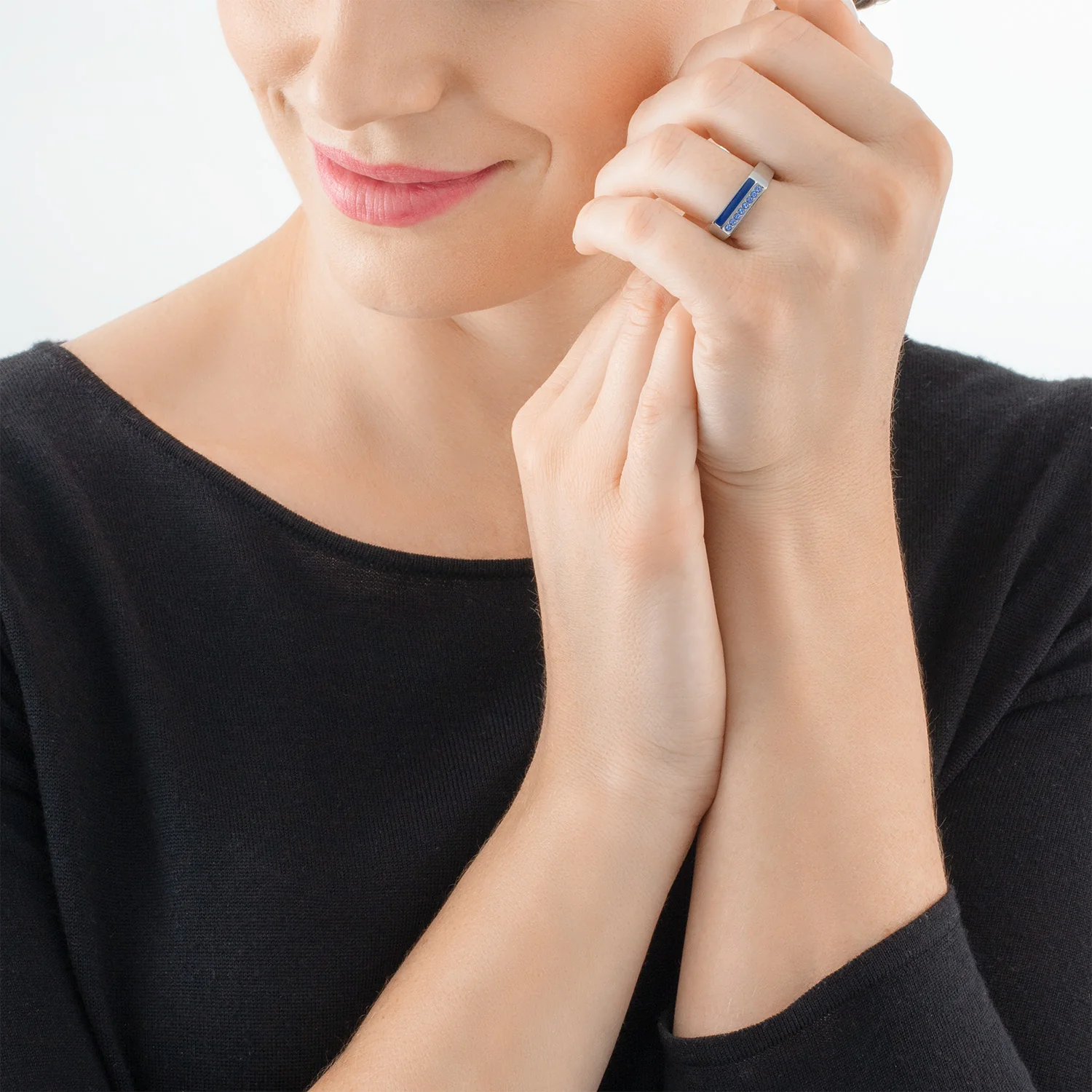 Bague Square Stripes argent-bleu - Image 4