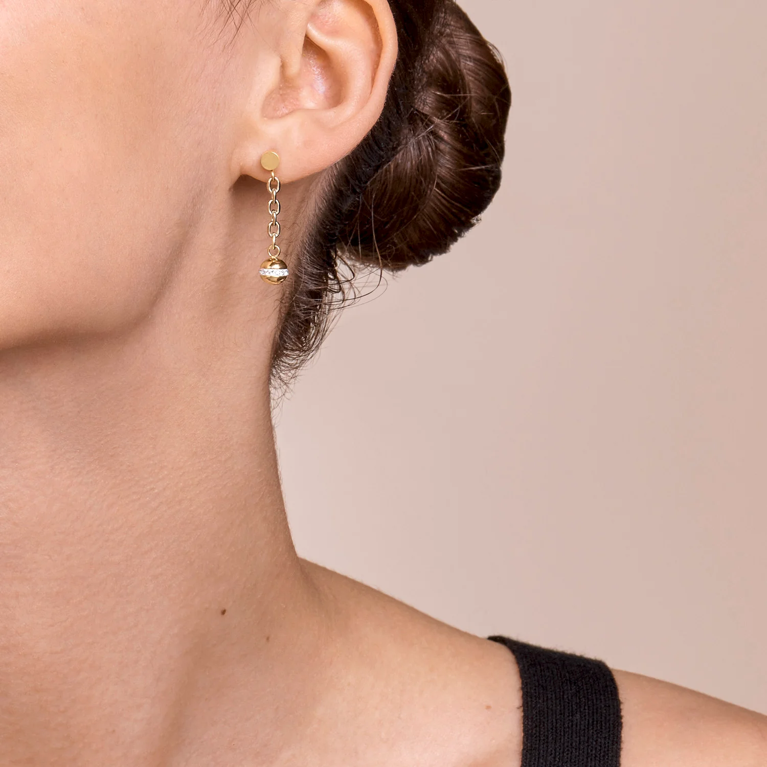 Boucles d'oreille 4-en-1 boule chaîne acier inoxydable & hématite or - Image 4