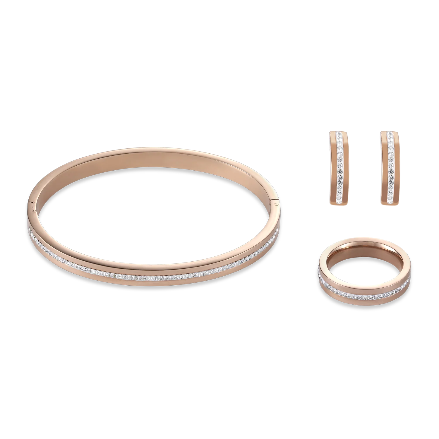 Boucles d'oreille Acier or rose & bande Pavé de Cristaux cristal - Image 3