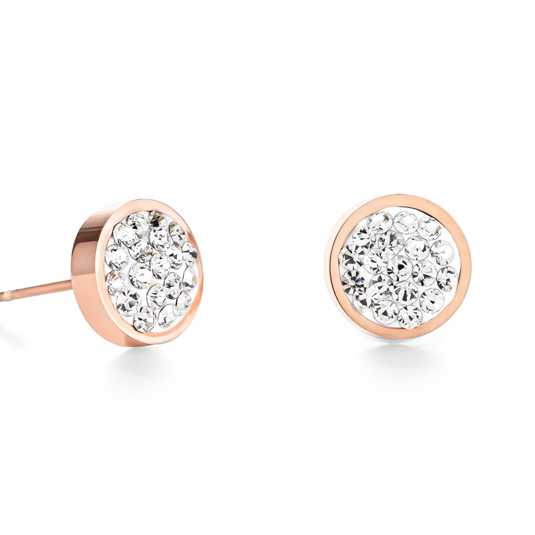 Boucles d'oreille acier or rose & Pavé de Cristaux cristal - Image 2