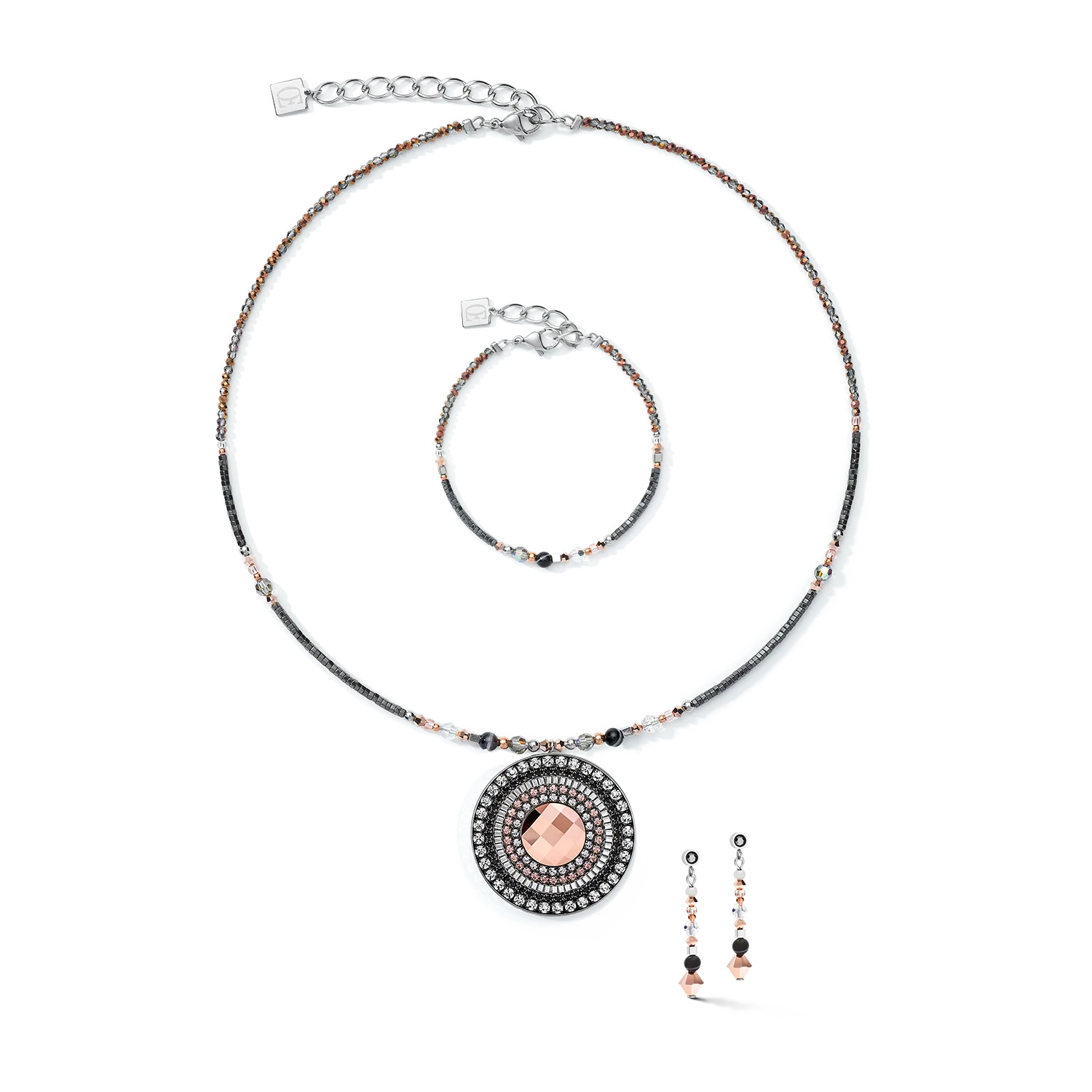 Boucles d'oreille Amulette small Cristaux  & onyx rayé gris-cristal - Image 3