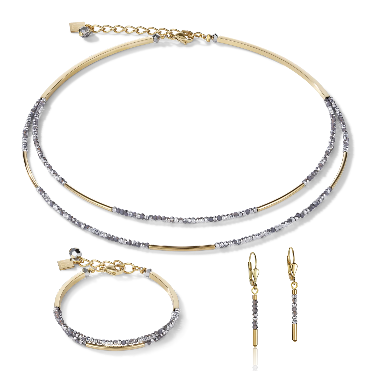 Boucles d'oreille Cascade small acier inoxydable or & verre argent - Image 3