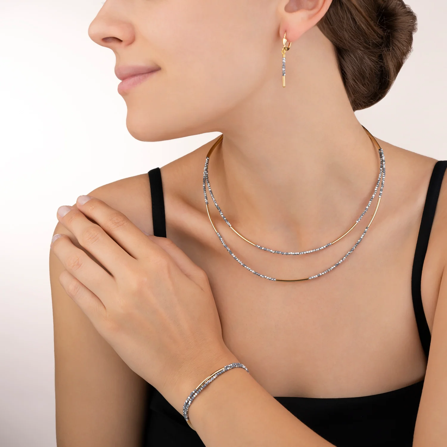 Boucles d'oreille Cascade small acier inoxydable or & verre argent - Image 4