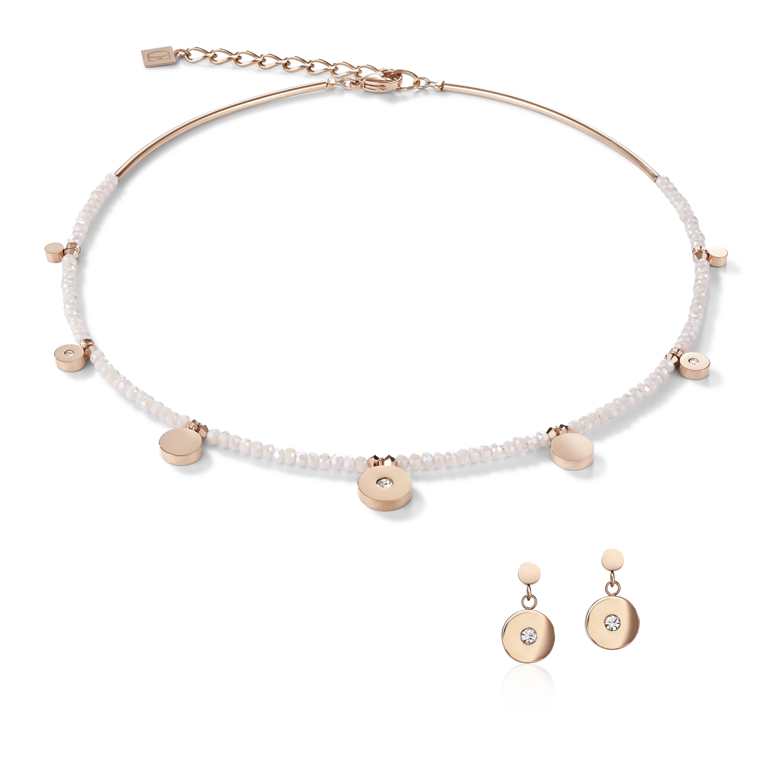Boucles d'oreille Coins Acier or rose, verre taillé & Cristaux  blanc - Image 3