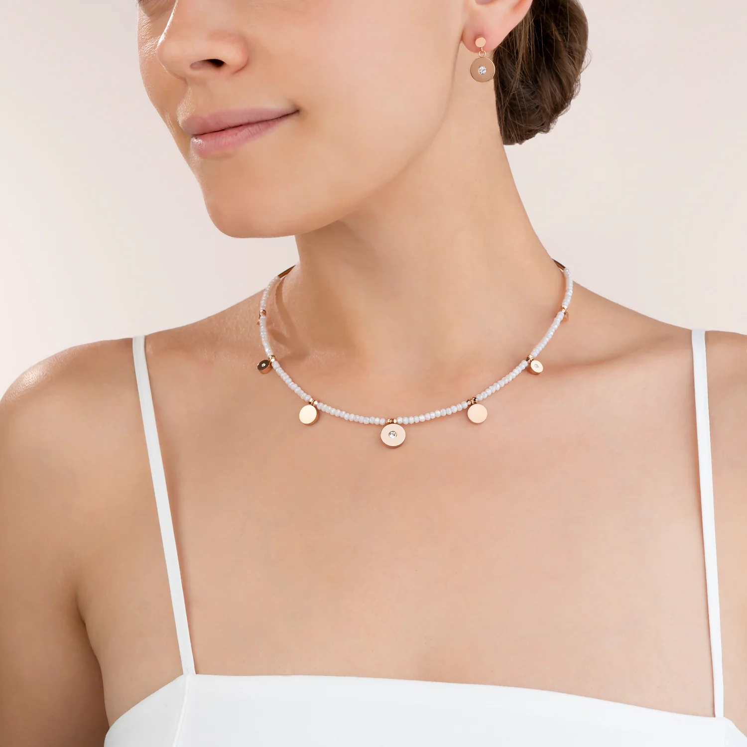 Boucles d'oreille Coins Acier or rose, verre taillé & Cristaux  blanc - Image 4