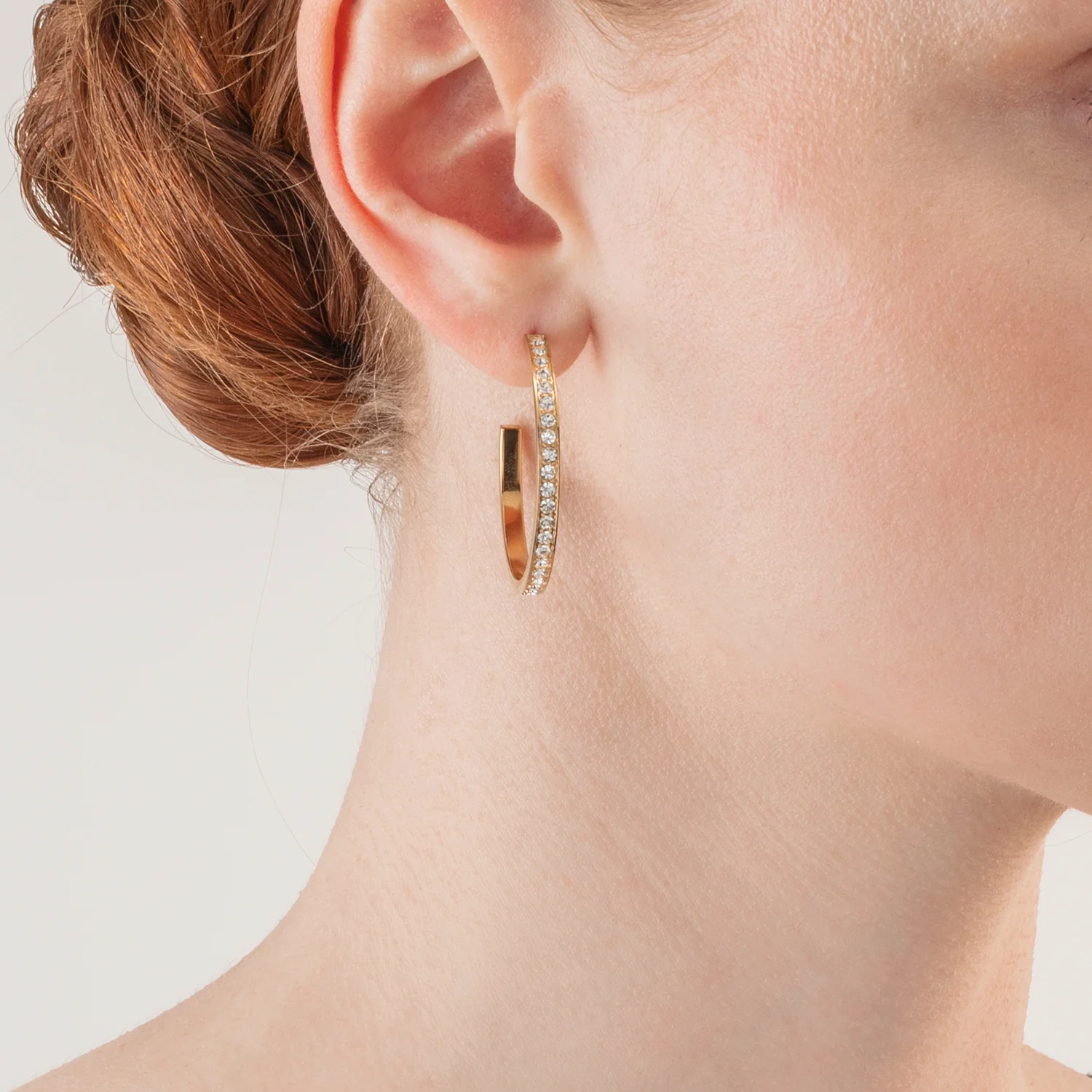 Boucles d'oreille créole 35 acier & cristaux or cristal - Image 3
