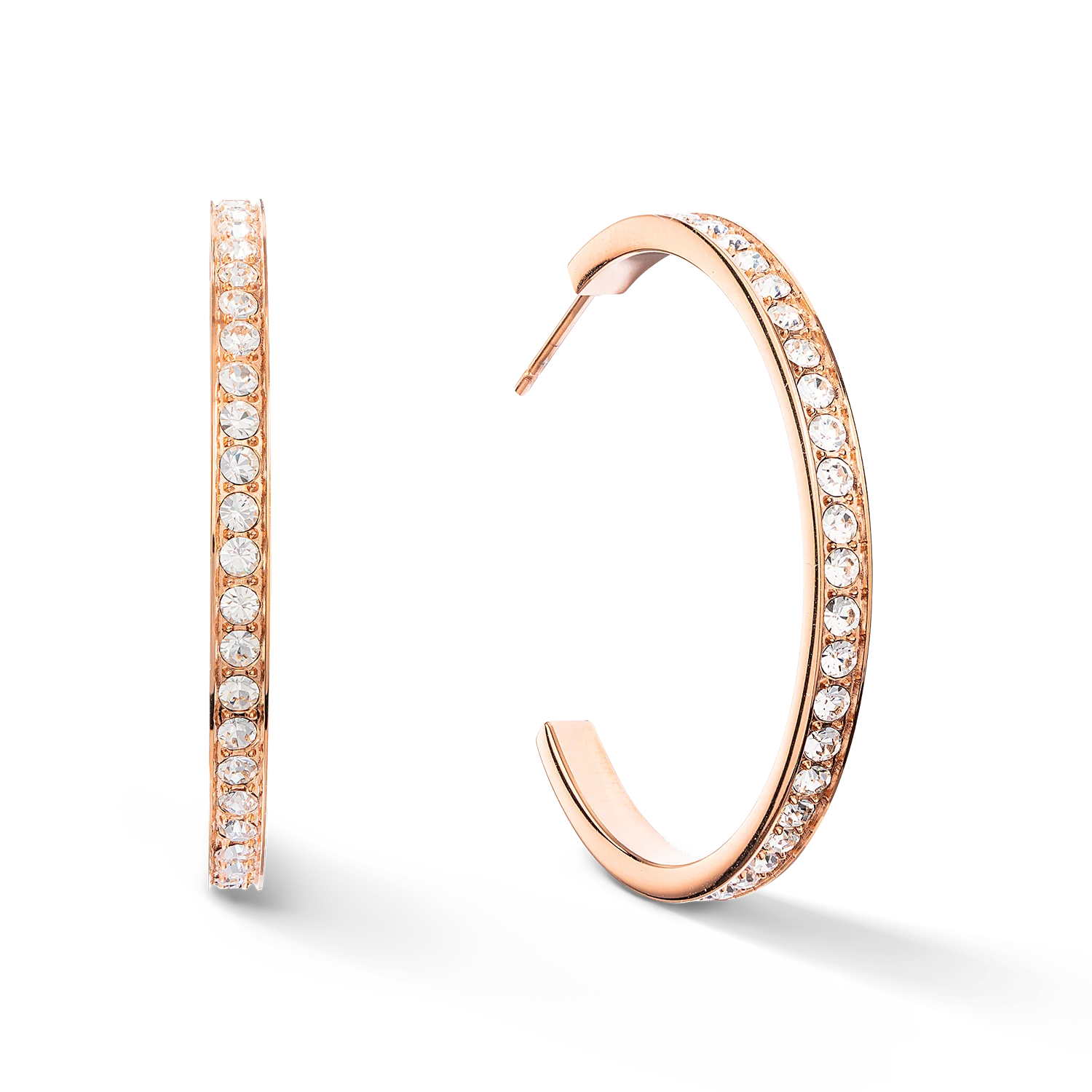 Boucles d'oreille créole 35 acier & cristaux or rose cristal - Image 2