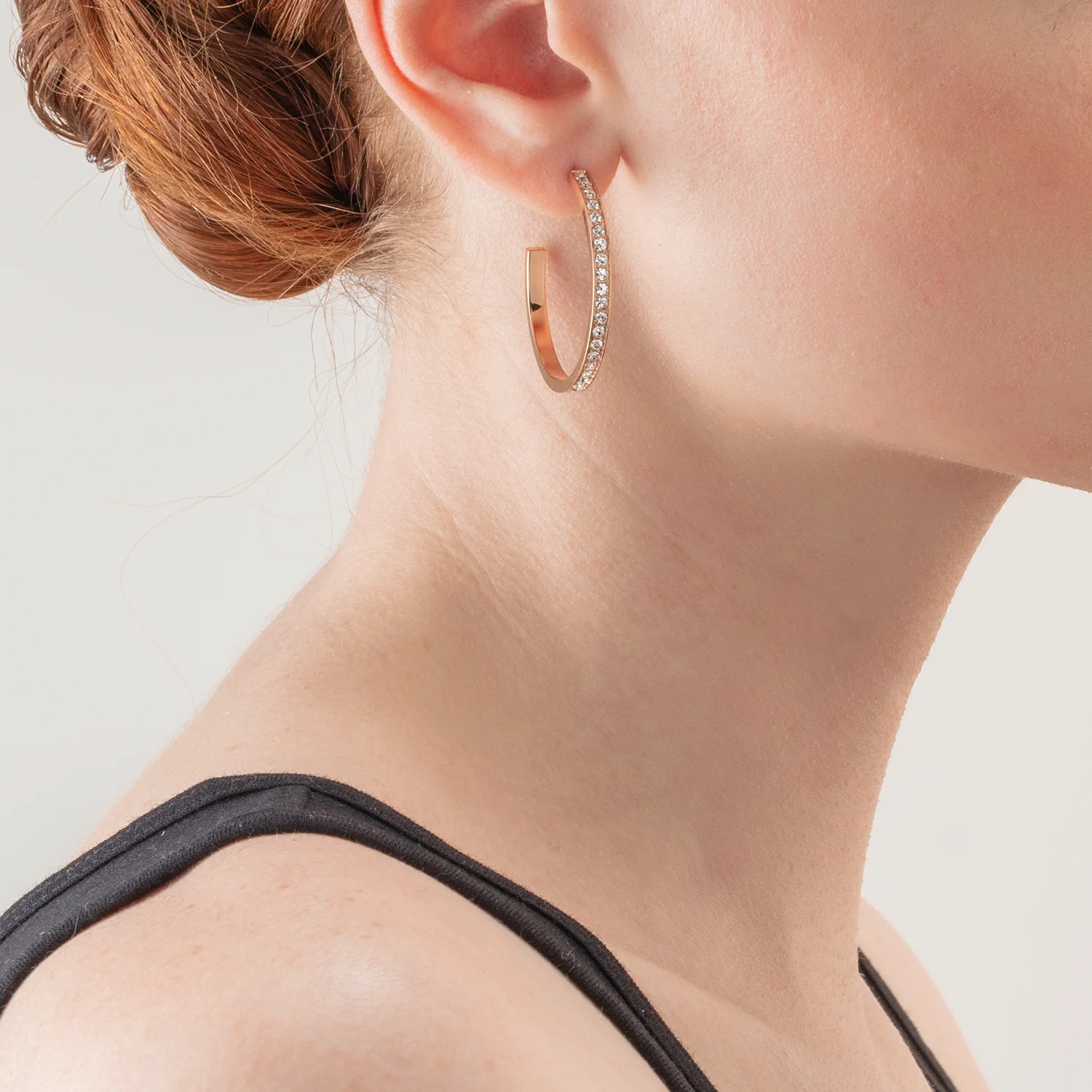 Boucles d'oreille créole 35 acier & cristaux or rose cristal - Image 3