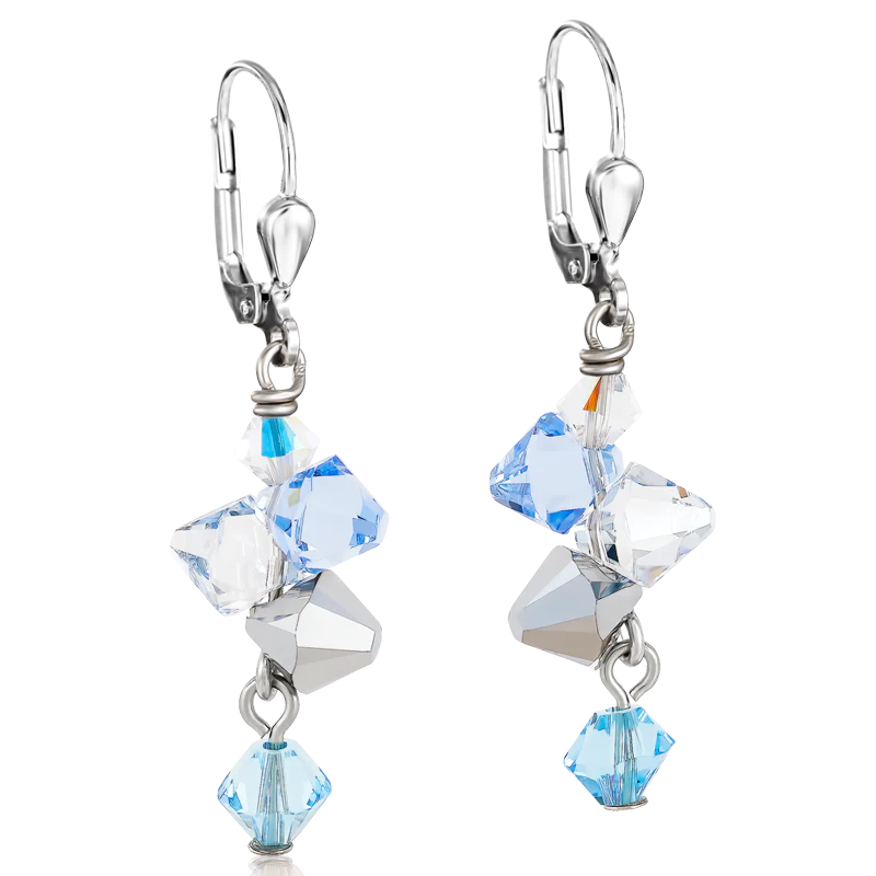 Boucles d'oreille Cristaux  & acier inoxydable bleu clair - Image 2