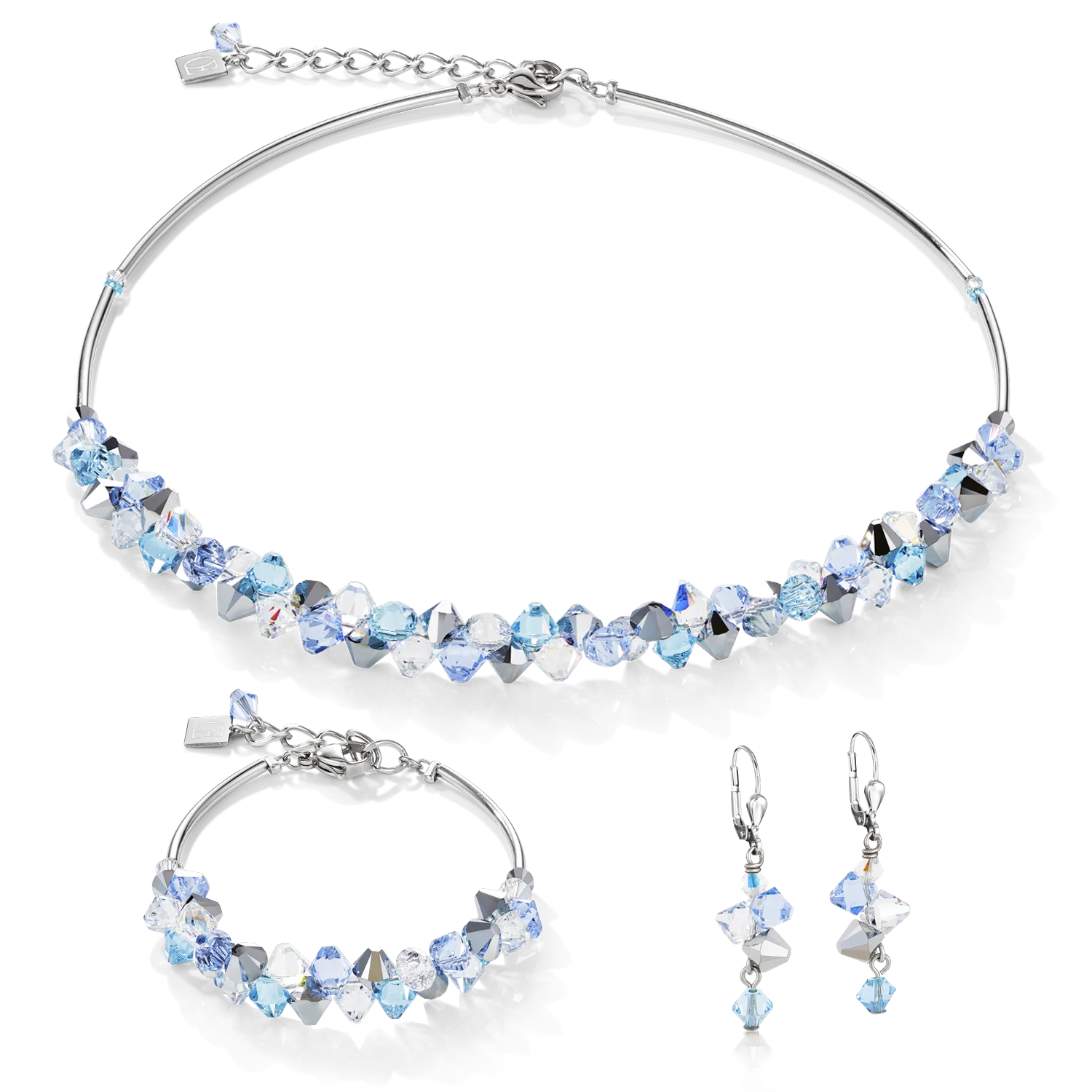 Boucles d'oreille Cristaux  & acier inoxydable bleu clair - Image 3