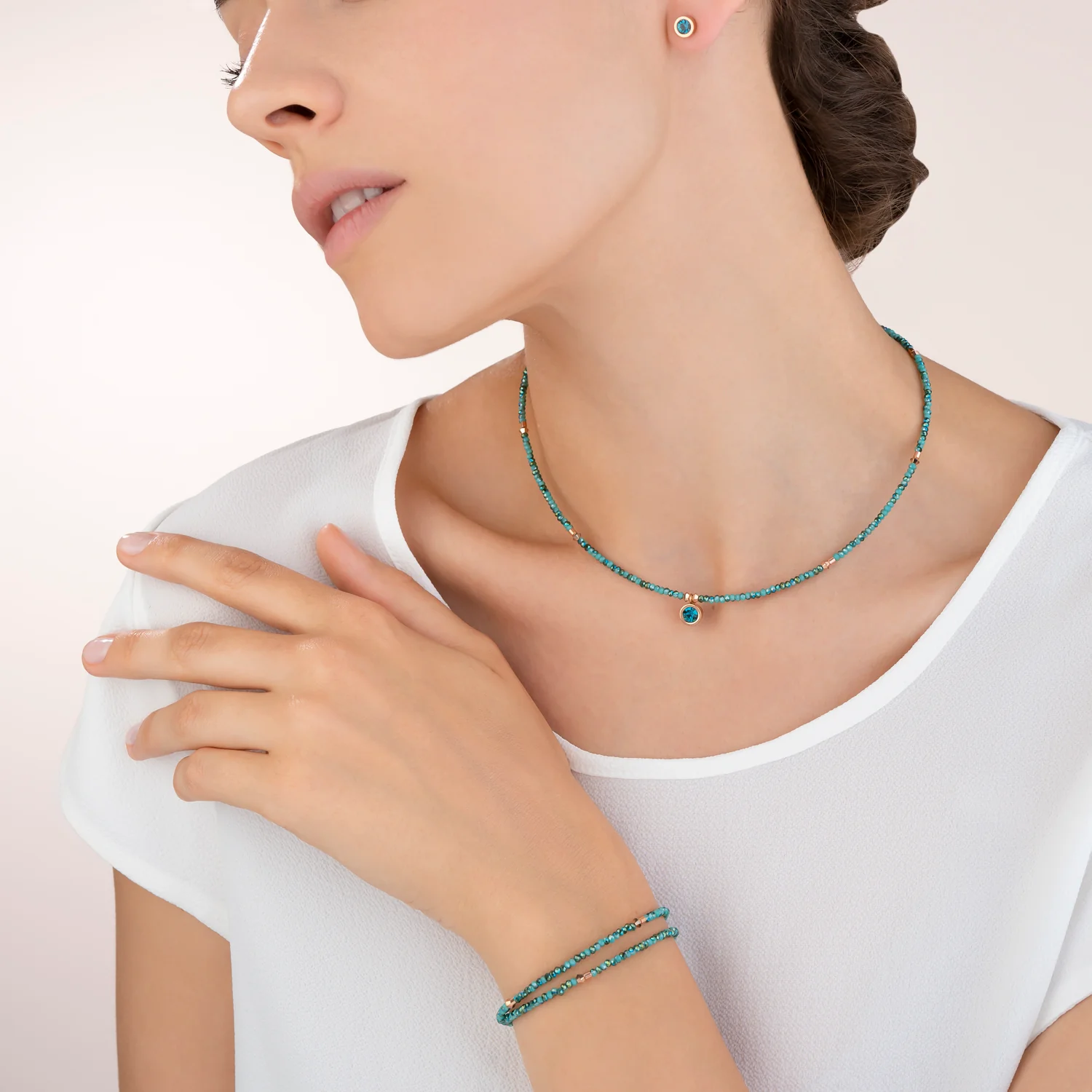 Boucles d'oreille Cristaux & acier or rose pétrole - Image 3