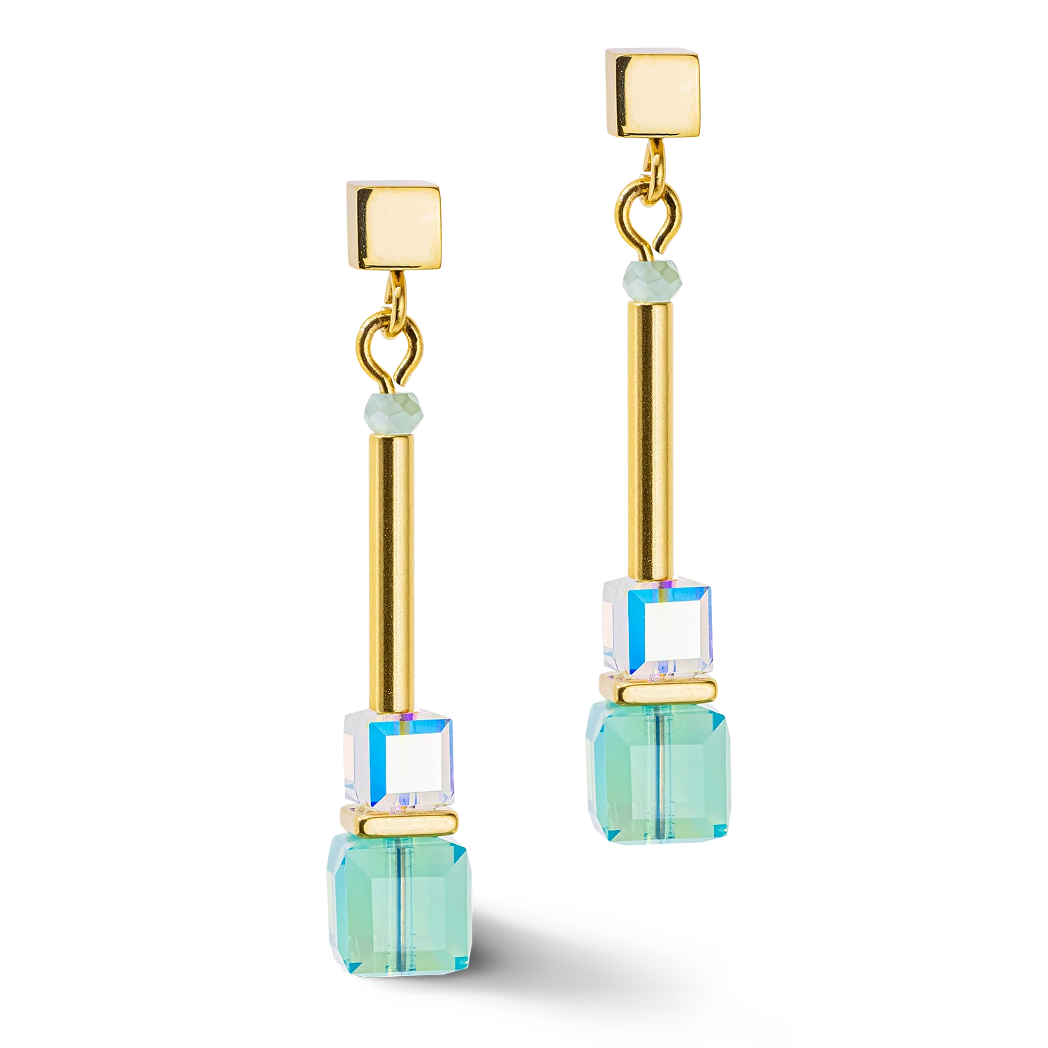 Boucles d'oreille Cube Story Minimalistic or-turquoise - Image 2