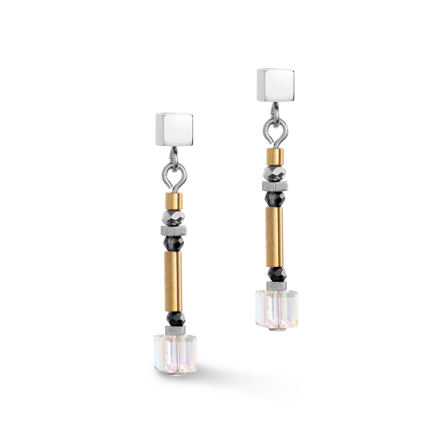 Boucles d'oreille Cube Story Minimalistic Sparkling gris or - Image 2