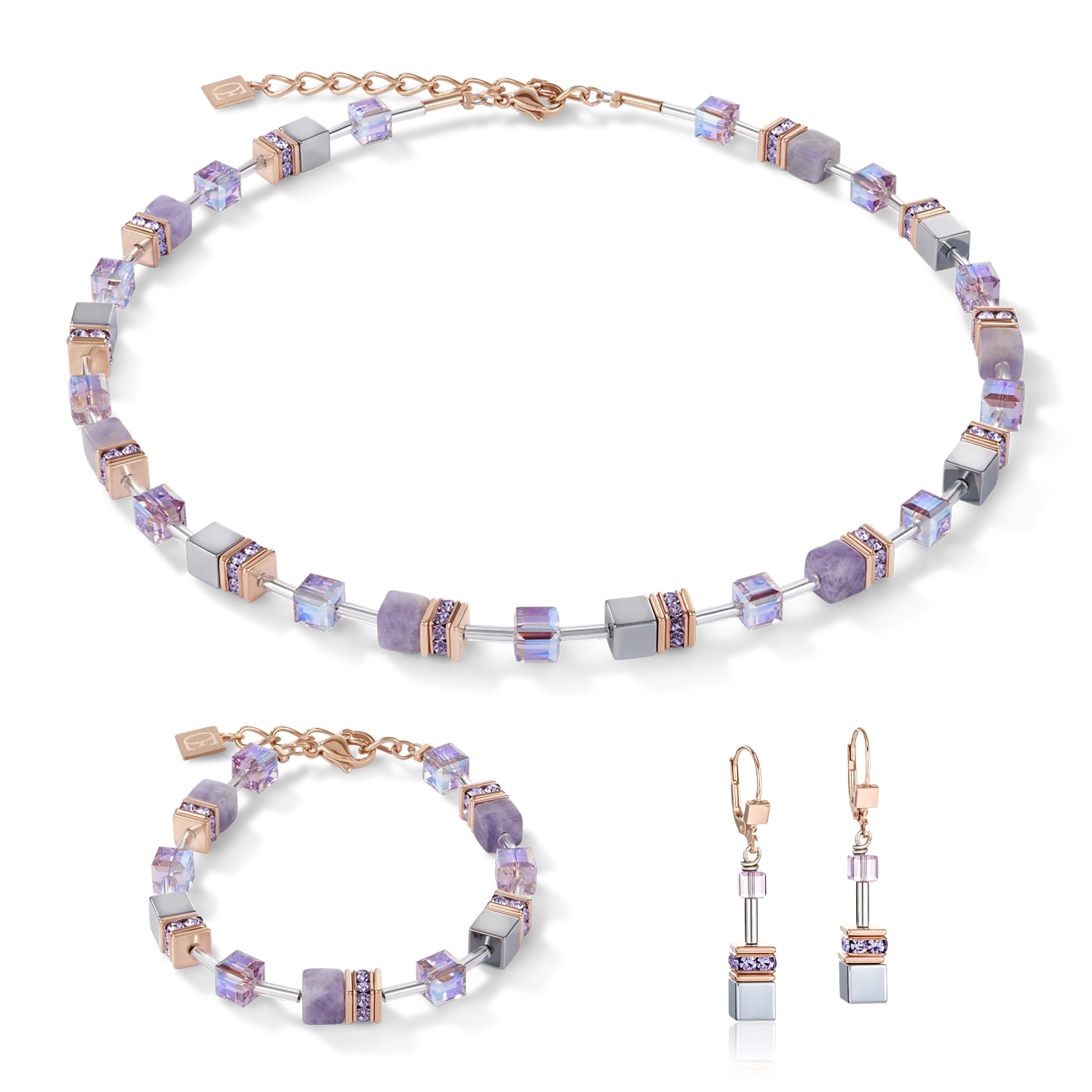 Boucles d'oreille GeoCUBE® Améthyste clair & hématite lilas - Image 3