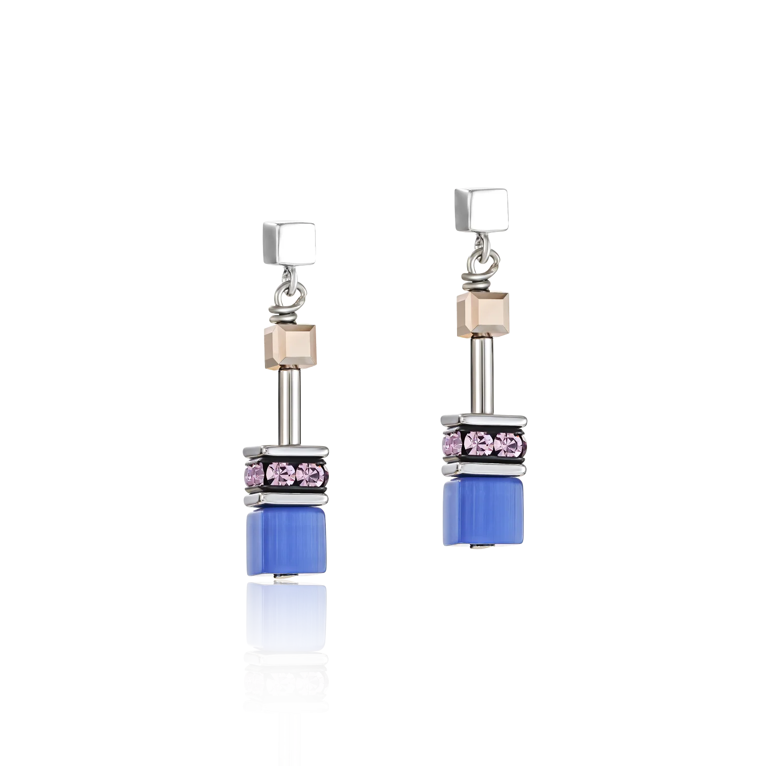 Boucles d'oreille GeoCUBE® bleu-marron-lilas