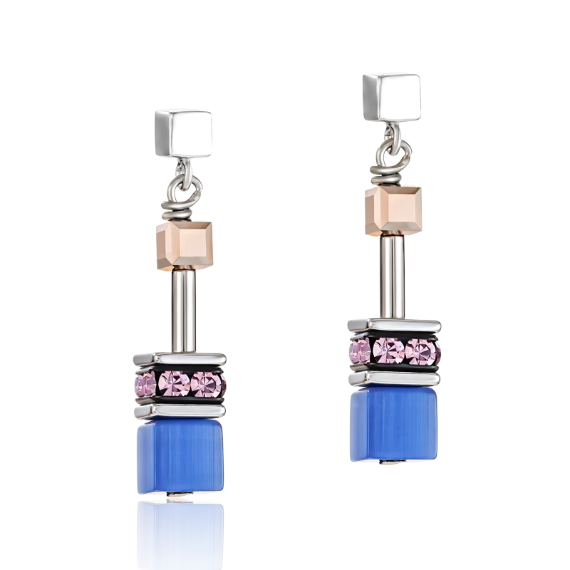 Boucles d'oreille GeoCUBE® bleu-marron-lilas - Image 2