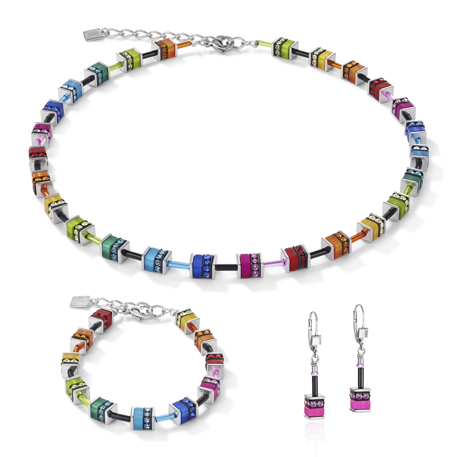 Boucles d'oreille GeoCUBE® classique polaris & strass multicolore - Image 3