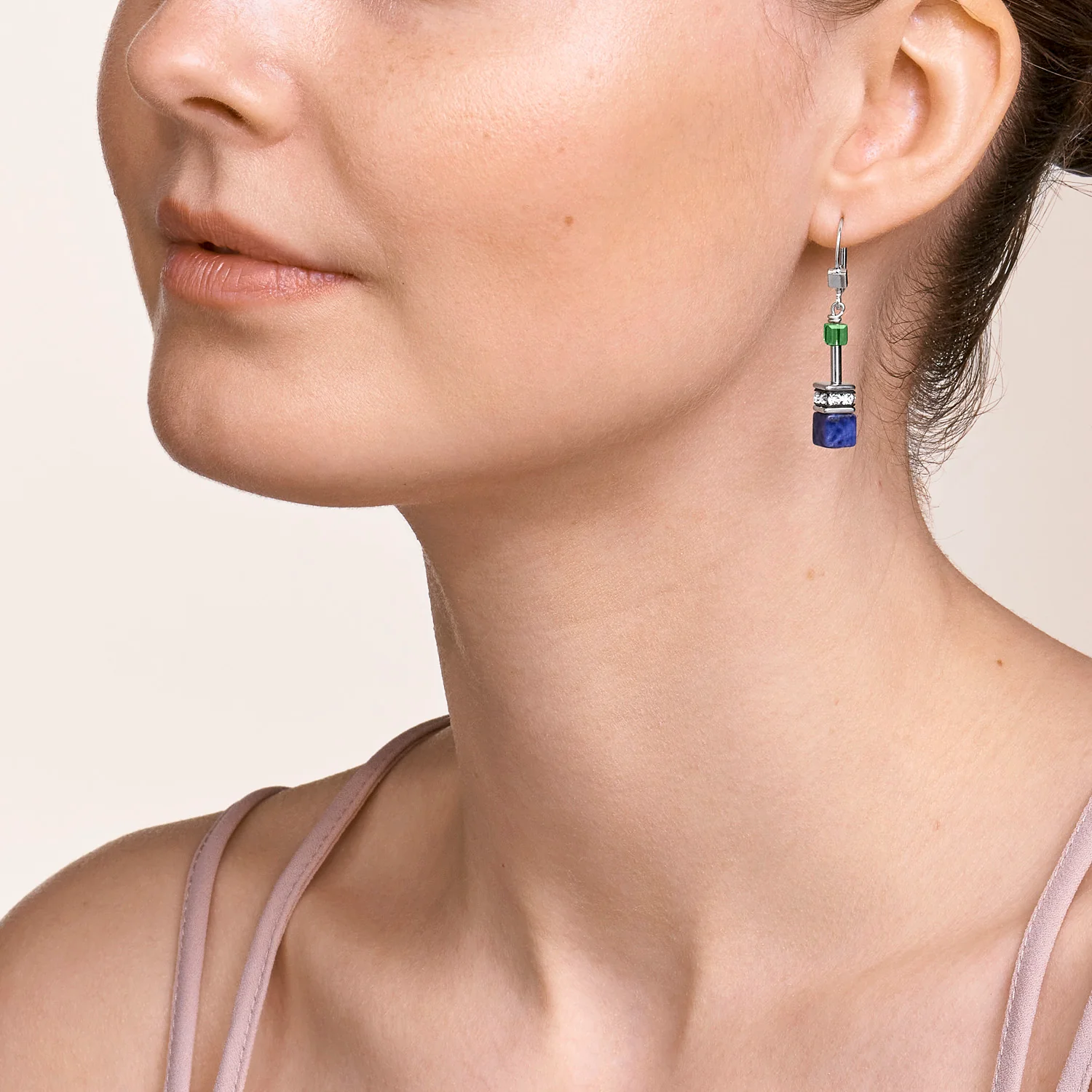 Boucles d'oreille GeoCUBE® Cristaux & pierres précieuses bleu-vert - Image 4