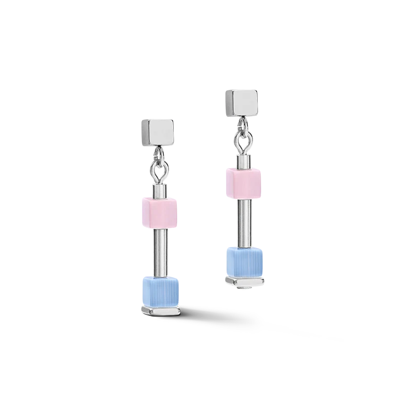 Boucles d'oreille GeoCUBE® fin bleu-rose pastel - Image 2