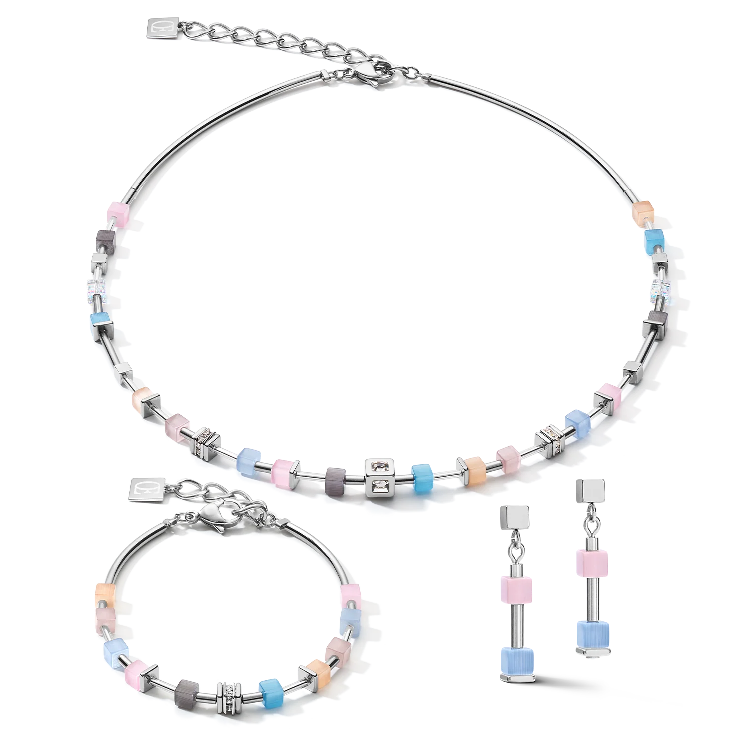 Boucles d'oreille GeoCUBE® fin bleu-rose pastel - Image 3