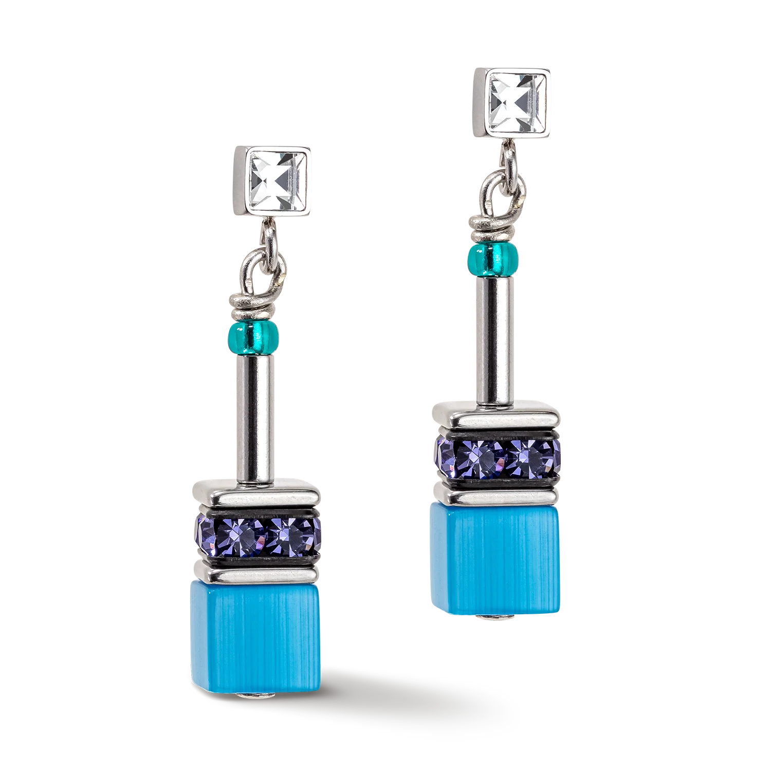 Boucles d'oreille GeoCUBE® Iconic turquoise-mauve - Image 2