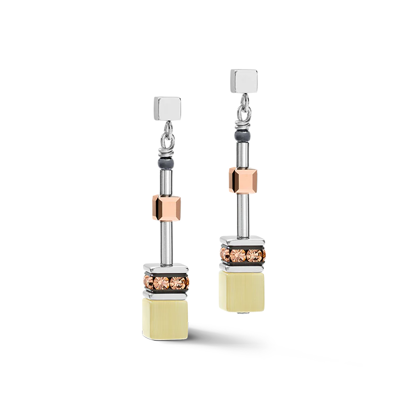 Boucles d'oreille GeoCUBE® medium olive-pêche - Image 2