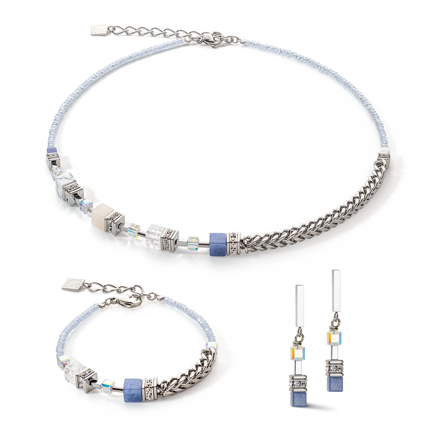 Boucles d'oreille GeoCUBE® Precious Fusion Chunky Chain bleu clair - Image 3