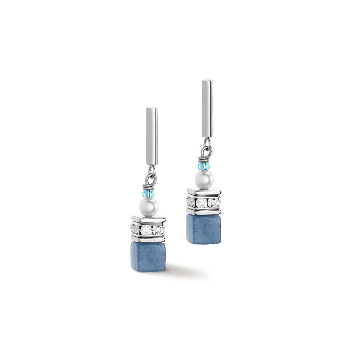 Boucles d'oreille GeoCUBE® Precious Fusion Pearls aqua bleu