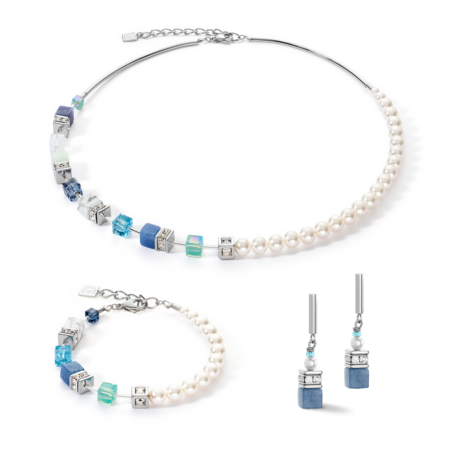Boucles d'oreille GeoCUBE® Precious Fusion Pearls aqua bleu - Image 3