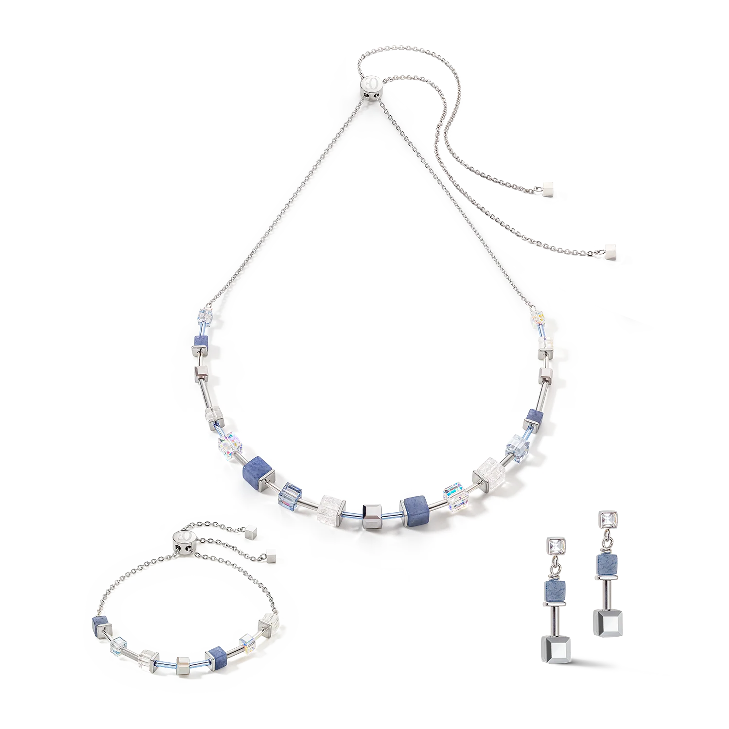 Boucles d'oreille GeoCUBE® Precious & Slider Closure argent bleu - Image 3