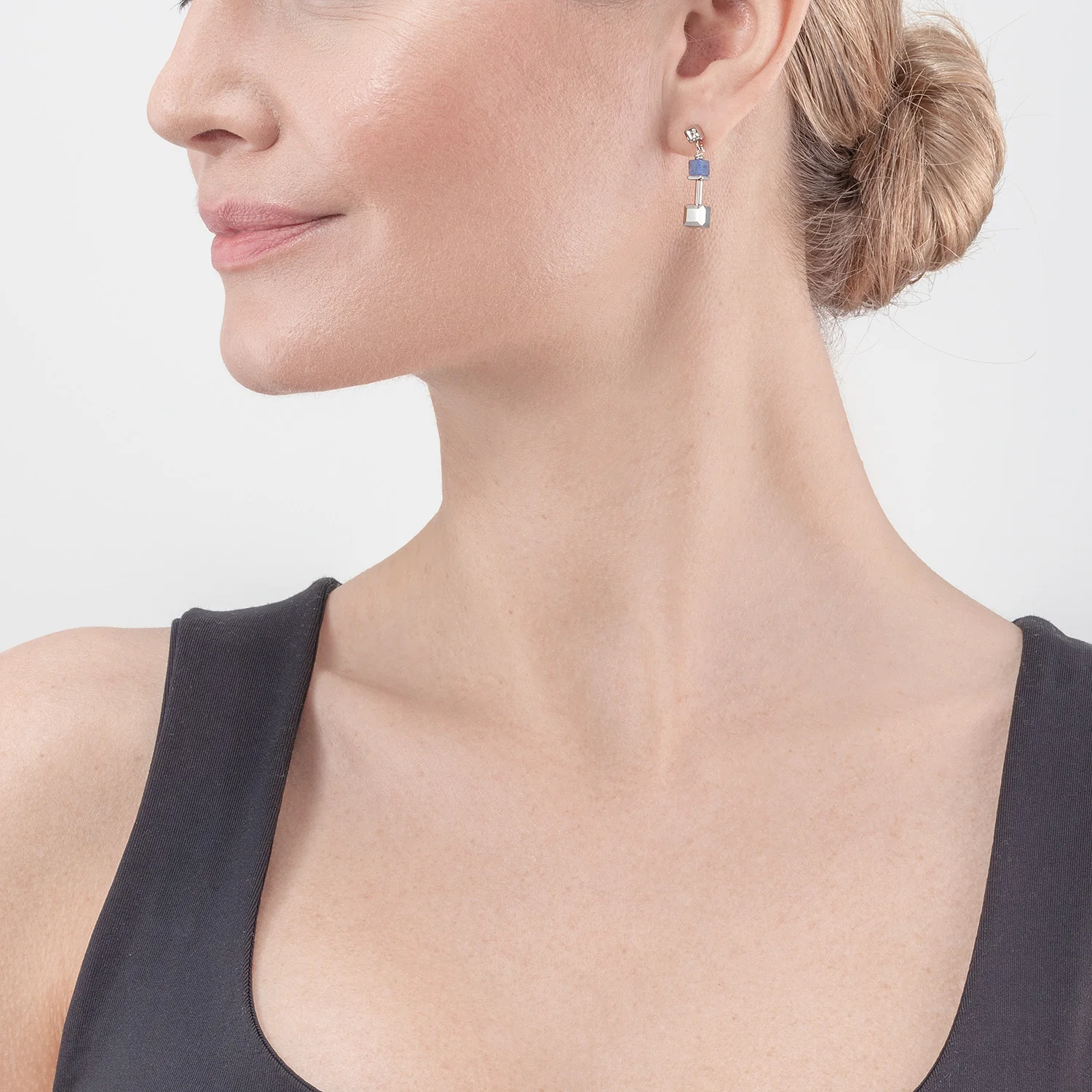 Boucles d'oreille GeoCUBE® Precious & Slider Closure argent bleu - Image 4