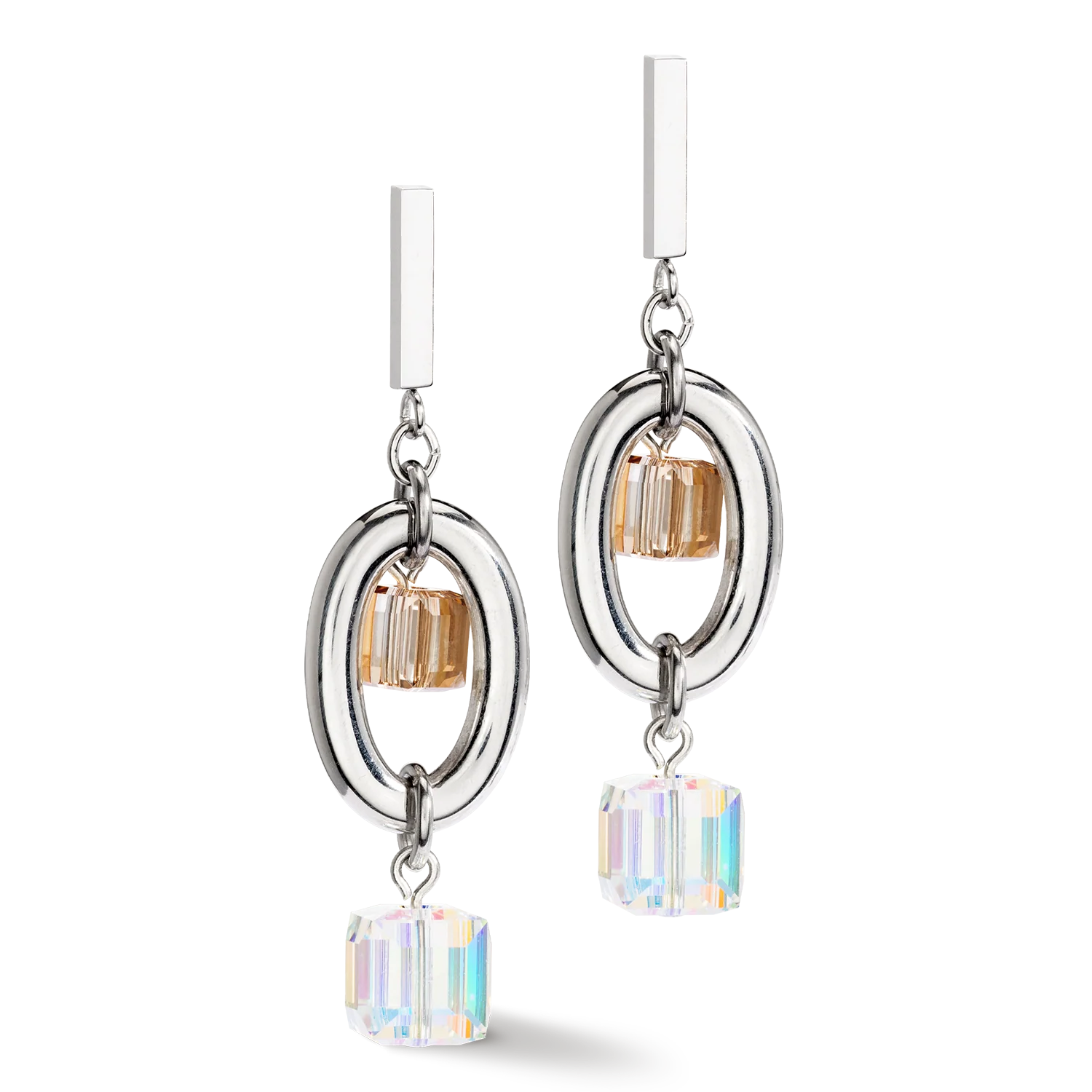 Boucles d'oreille GeoCUBE® Statement Precious Chunky Chain Multiwear gris-beige - Image 2