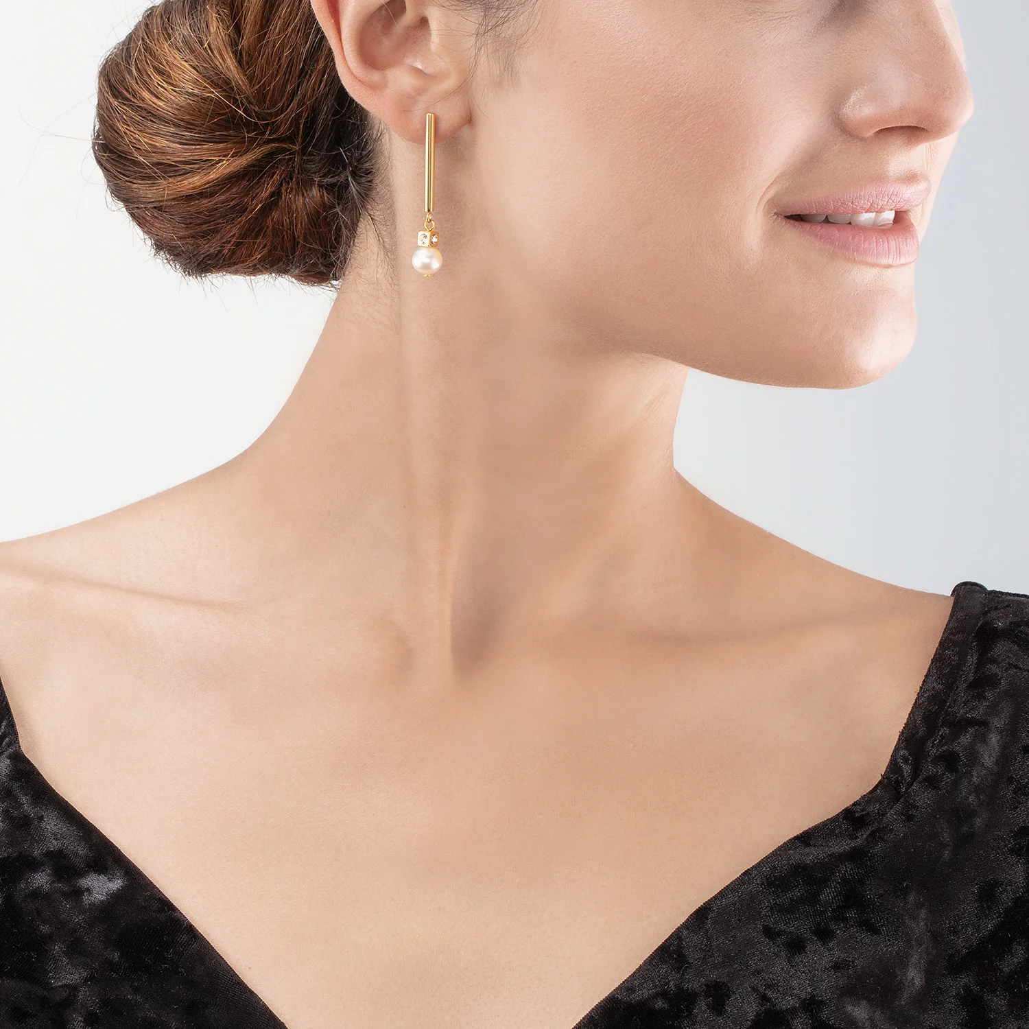 Boucles d'oreilles Asymétrie Perles d'eau Douce & acier inoxydable blanc-or - Image 4