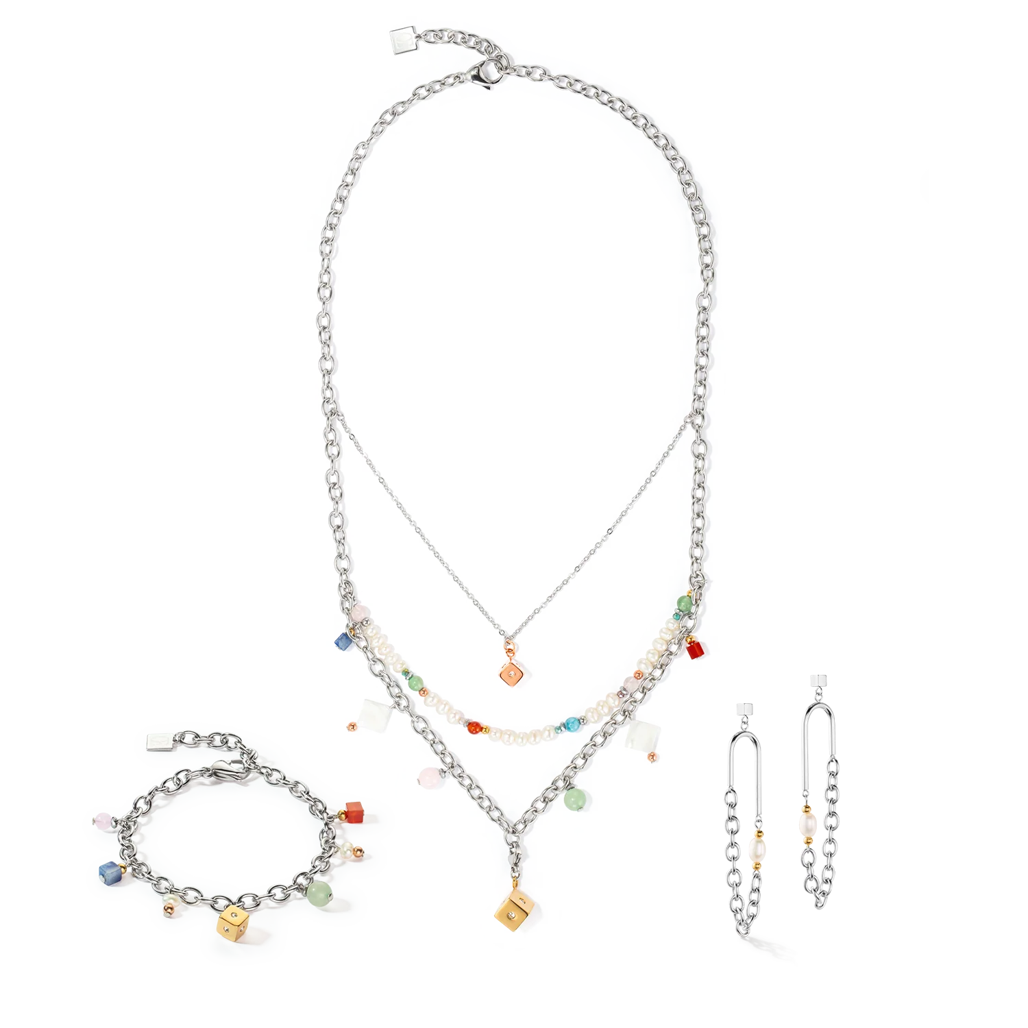 Boucles d'oreilles Boho Perles d'eau douce argent multicolore - Image 3