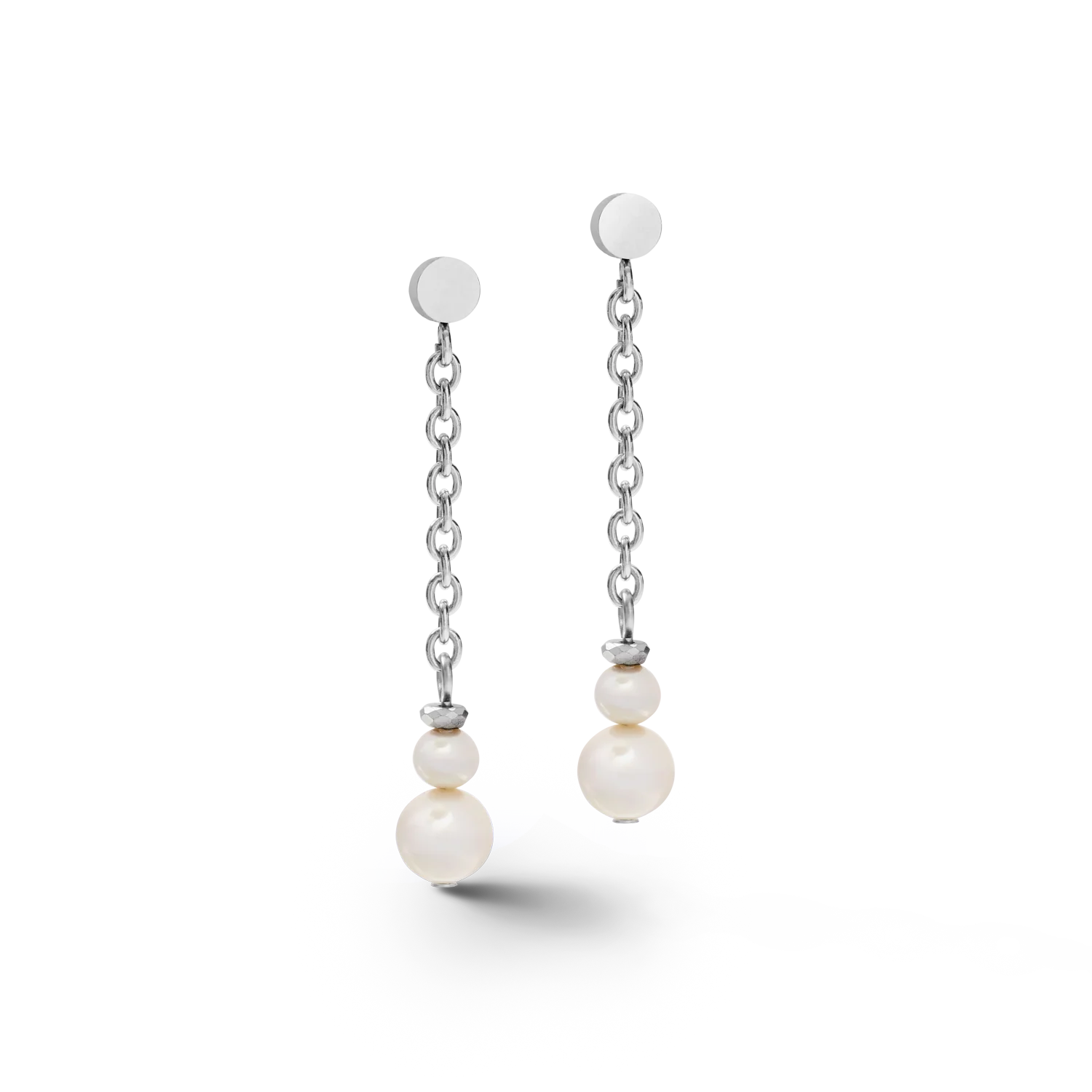Boucles d'oreilles chaîne en Y & anneau Perles d'eau douce & acier inoxydable blanc-argenté