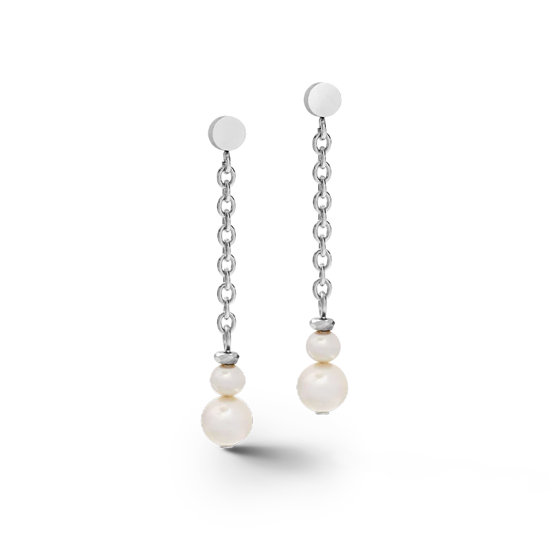 Boucles d'oreilles chaîne en Y & anneau Perles d'eau douce & acier inoxydable blanc-argenté - Image 2