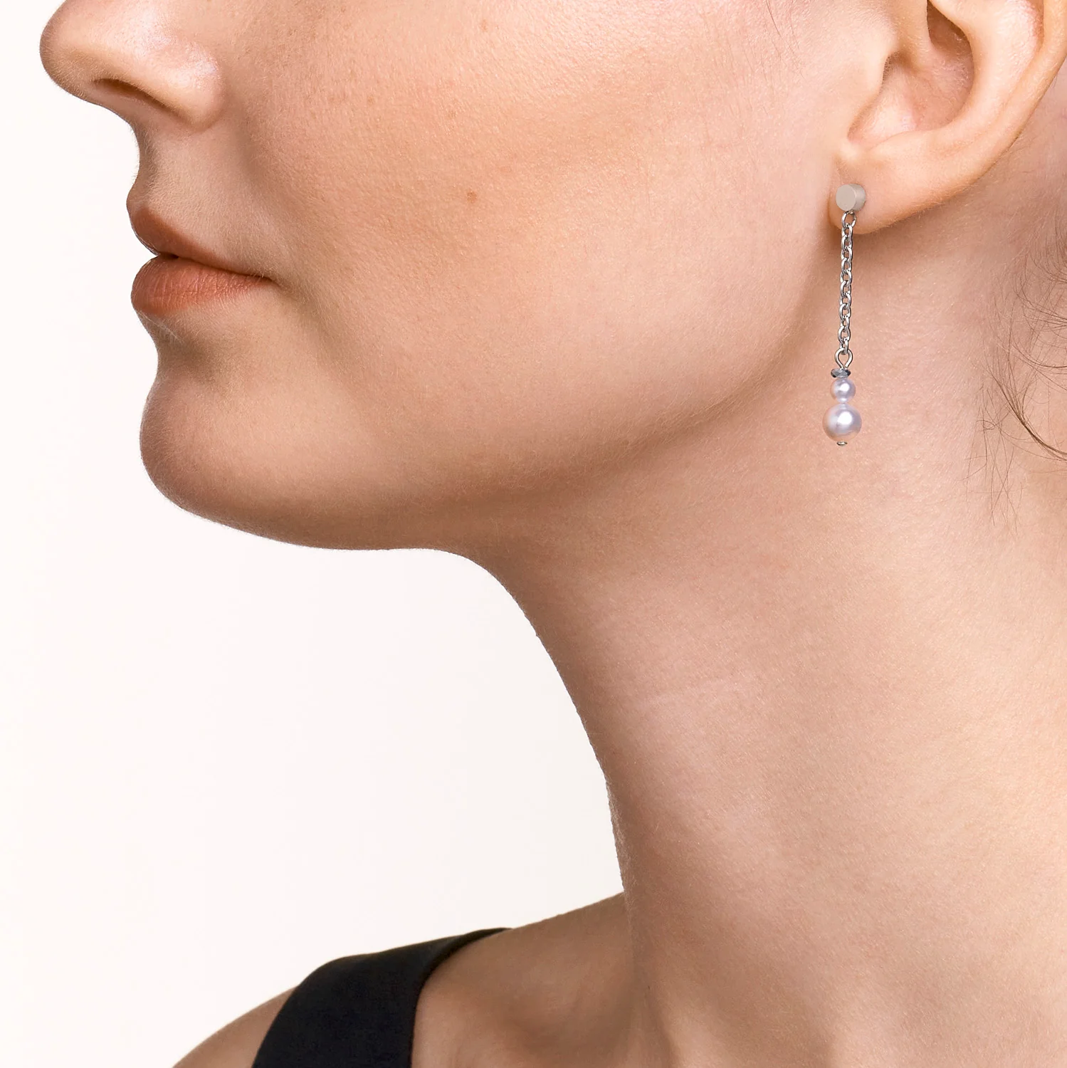 Boucles d'oreilles chaîne en Y & anneau Perles d'eau douce & acier inoxydable blanc-argenté - Image 4