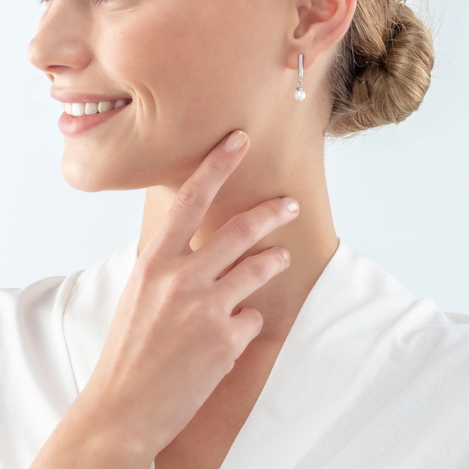 Boucles d'oreilles Classy Perle d'eau douce argent - Image 3