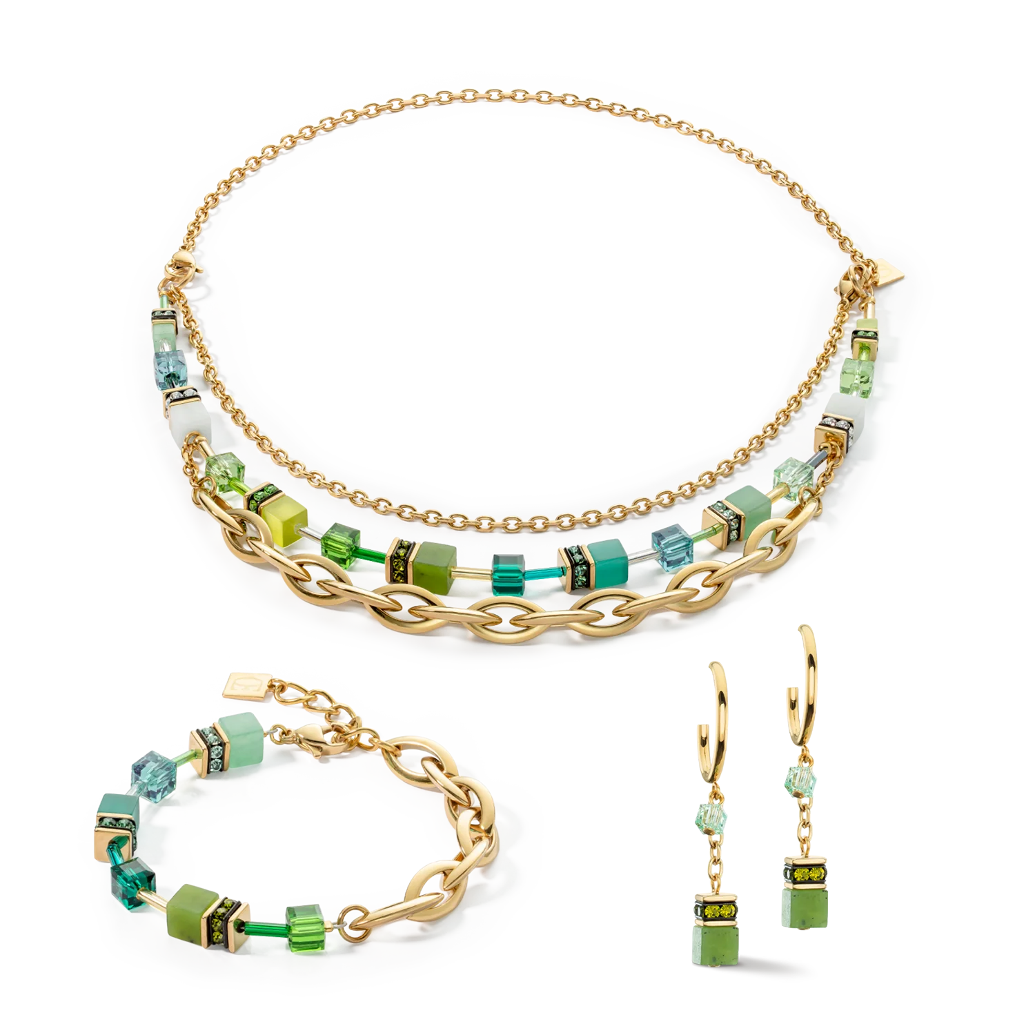 Boucles d'oreilles créole GeoCUBE® Festive Layer or-vert - Image 3