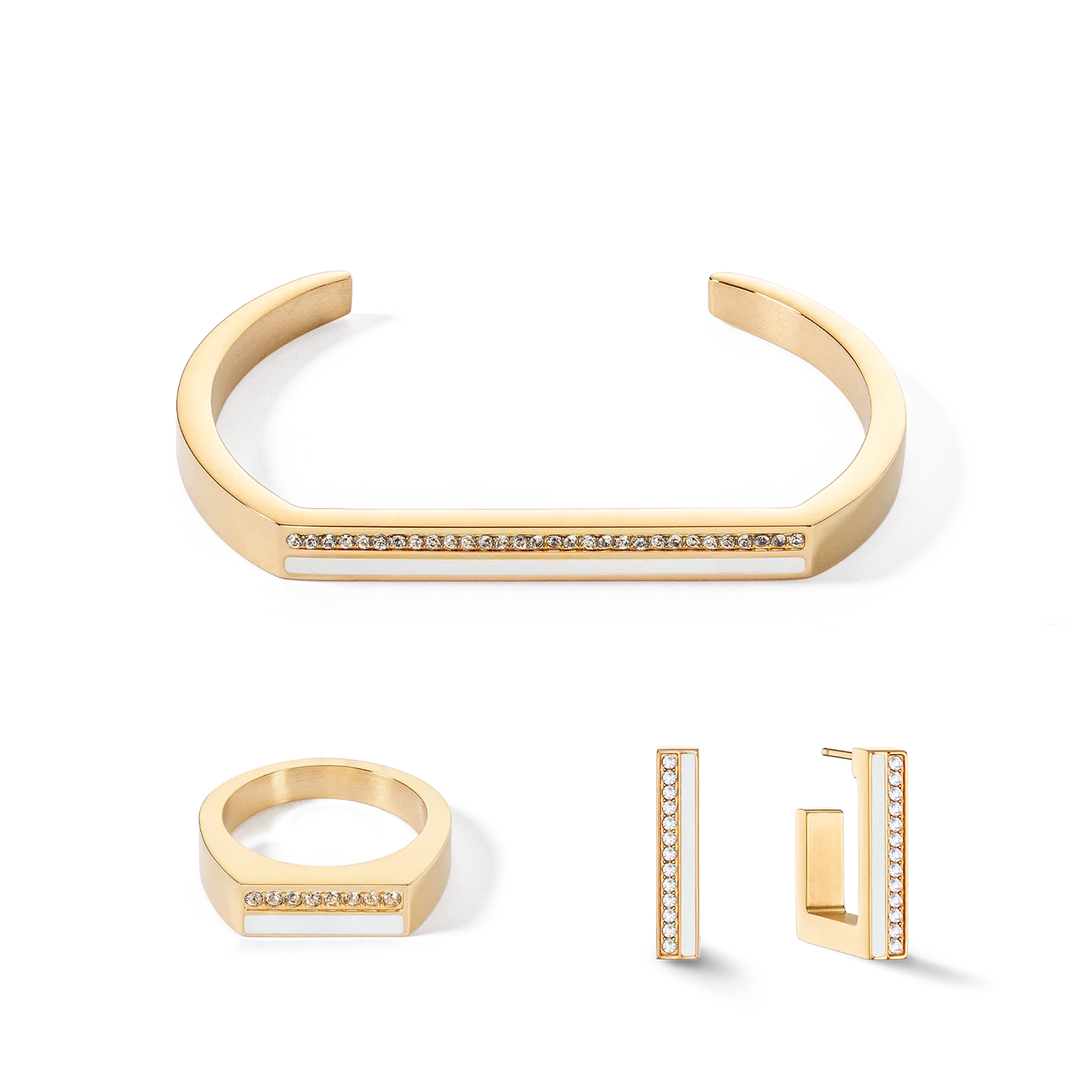 Boucles d'oreilles Créole Square Stripes 20 or-blanc - Image 3