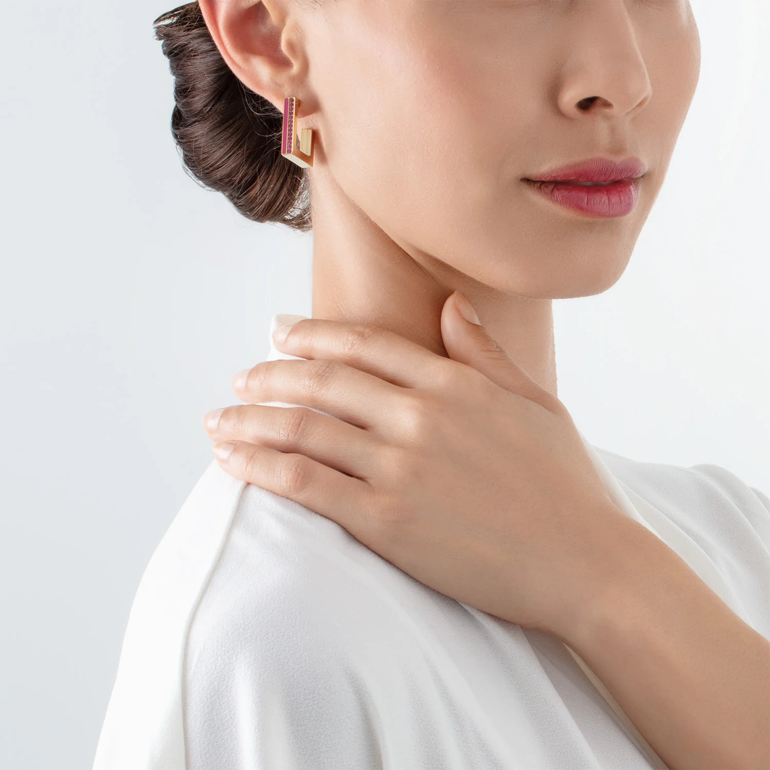 Boucles d'oreilles Créole Square Stripes 20 or-rose vif - Image 4