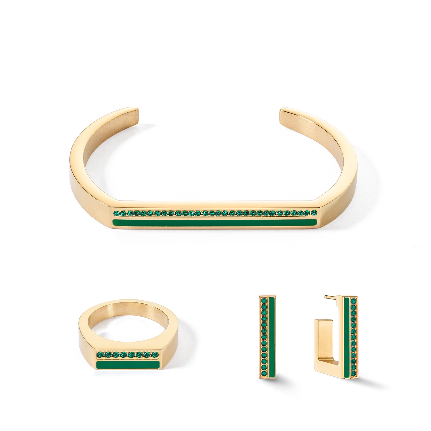 Boucles d'oreilles Créole Square Stripes 20 or-vert - Image 3