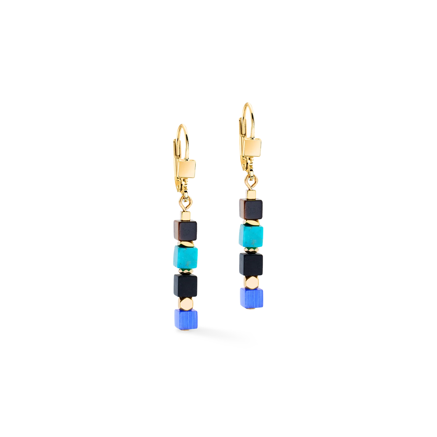 Boucles d'oreilles Cube Mosaic Lagoon or