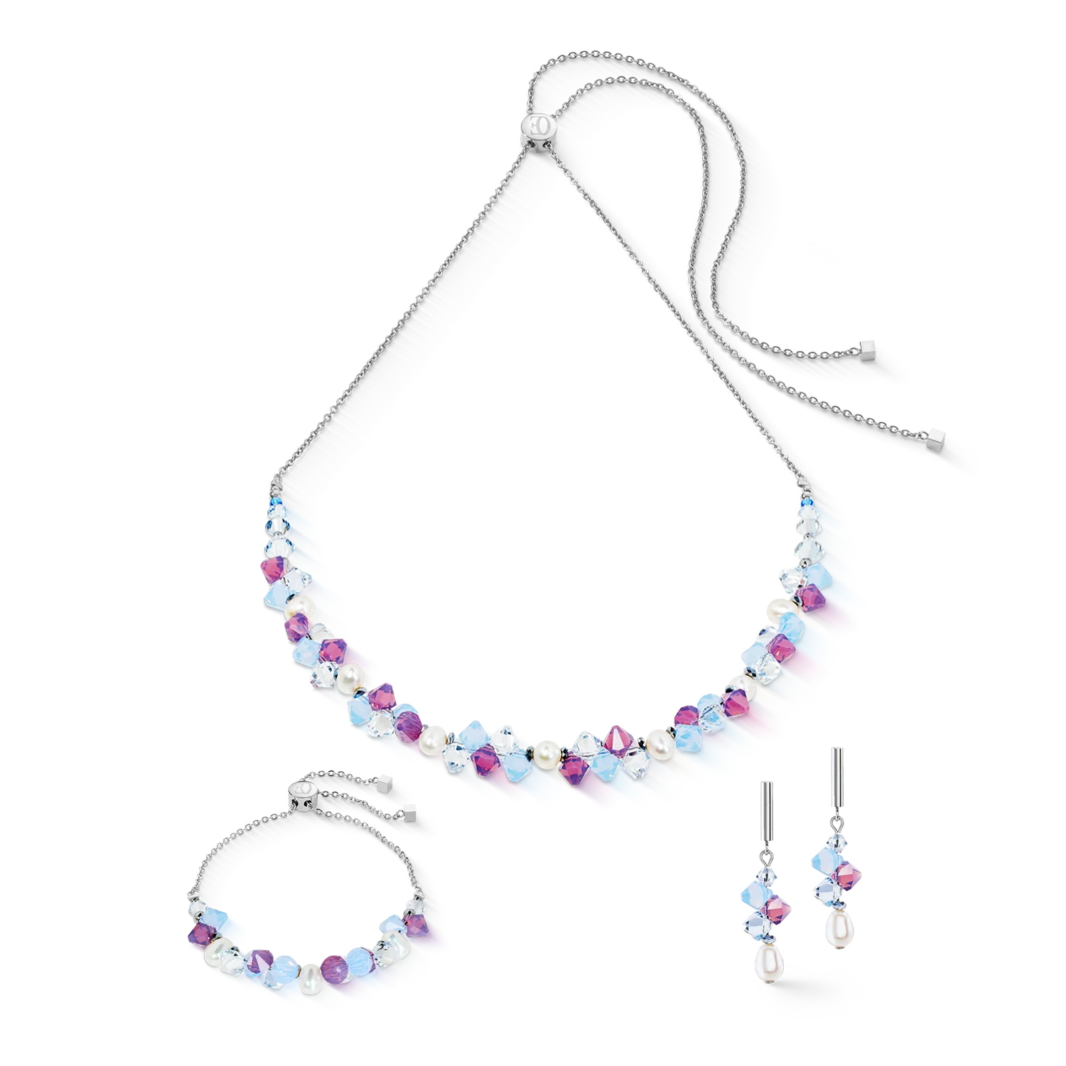 Boucles d'oreilles Dancing Crystals & Pearls lilas-bleu - Image 3